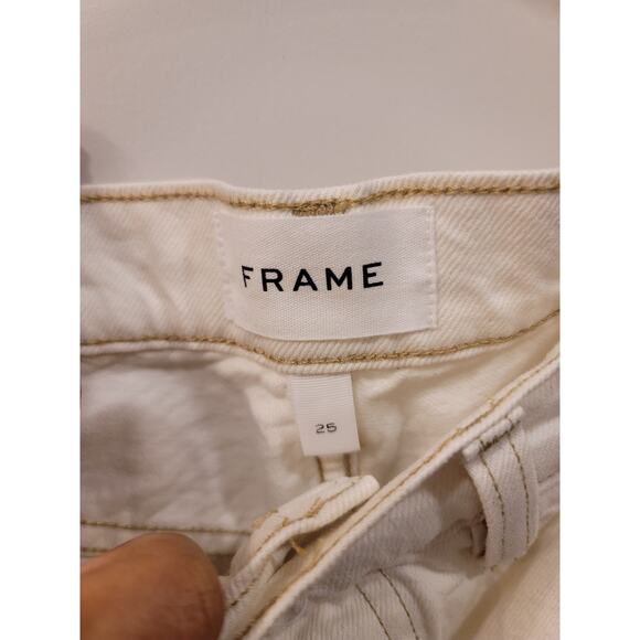 Frame Denim Le Slouch Off White Rips Bermuda Shorts with Hammer Hoop - Picture 4 of 6